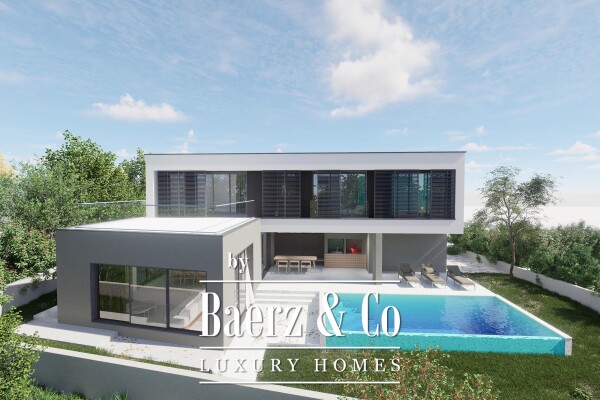 photo 1 Kaštel Novi, modern villa under construction with pool and sea view.