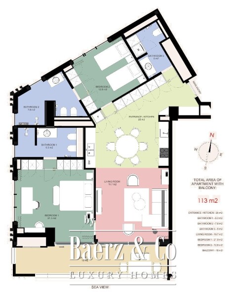 Floor Plan 1 - Beachfront 5* Meliã Hotel - Meliã Private Residences Budva - Two Bedroom Apartment - Sea View Apartment